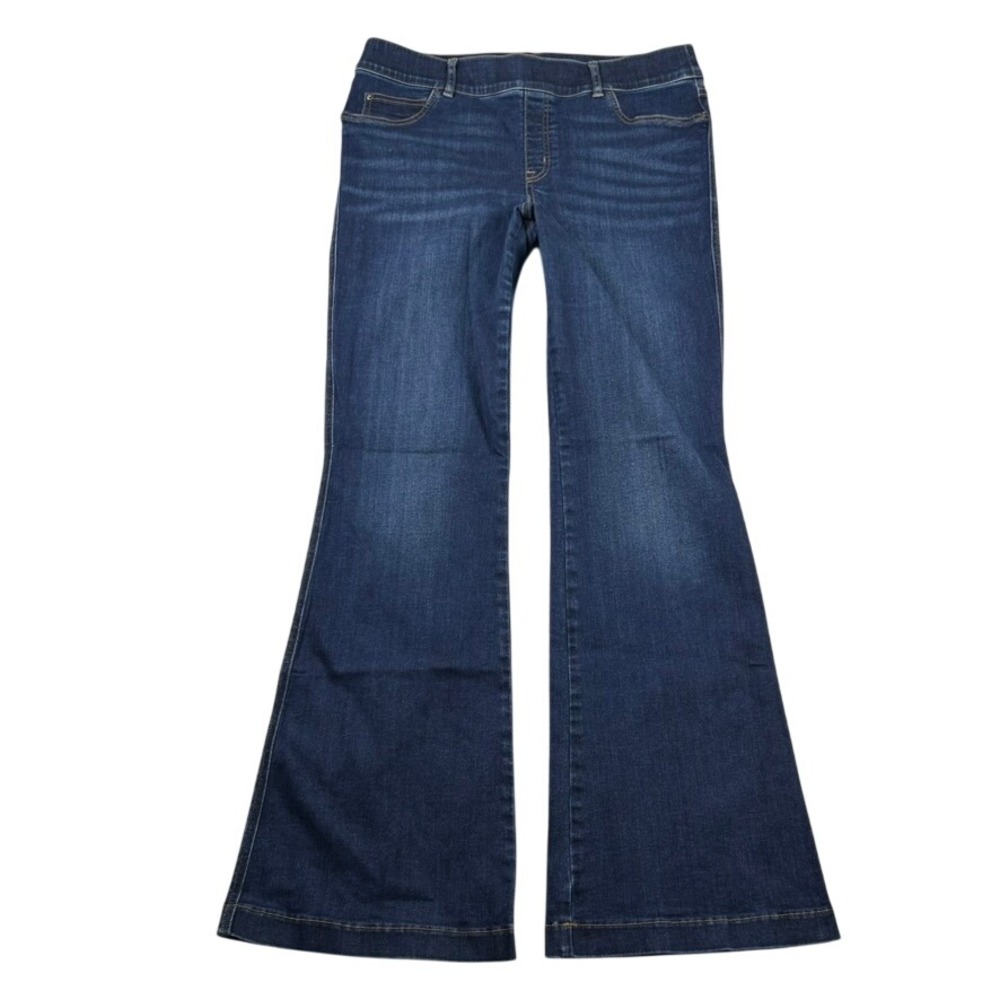 Spanx Flare Jeans Womens XL Petite Dark Wash Denim Pull On Disco Retro Stretch